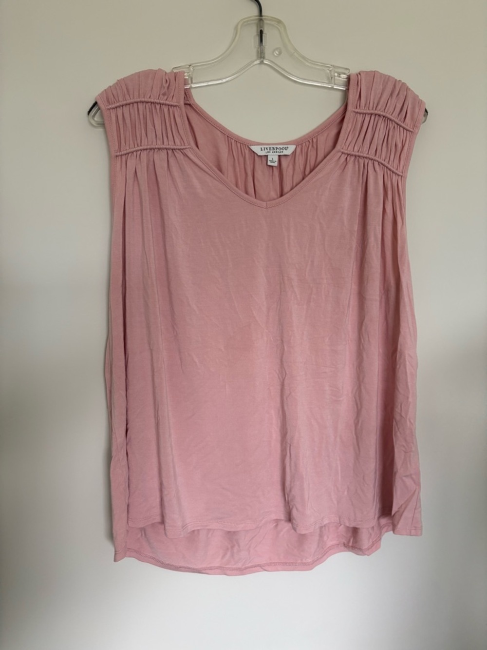 Liverpool Los Angeles Pink Sleeveless Blouse | Shirred Shoulder | Size L |